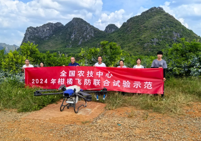 植保无人飞机一喷多促防治柑橘红蜘蛛飞防联合试验—广西南宁站